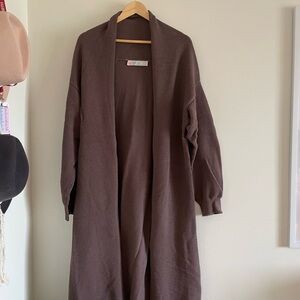 Free People Open-Front Long Cardigan Sweater in Brown